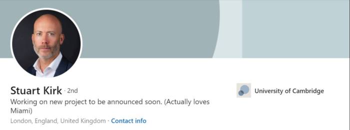 Pagina LinkedIn di Stuart Kirk