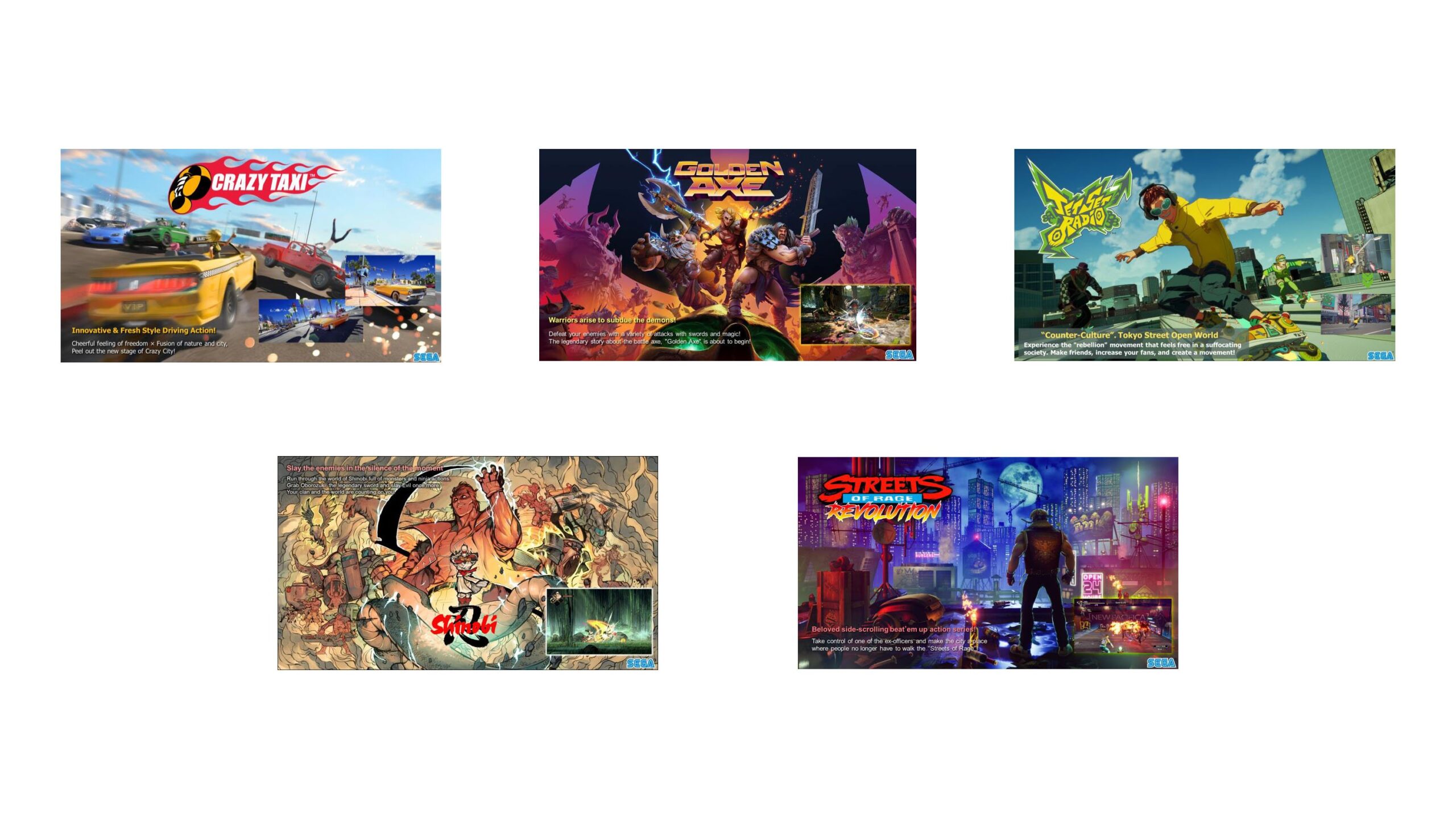 Revival di Crazy Taxi, Golden Axe, Jet Set Radio, Shinobi e Streets of Rage: nuove informazioni e immagini
