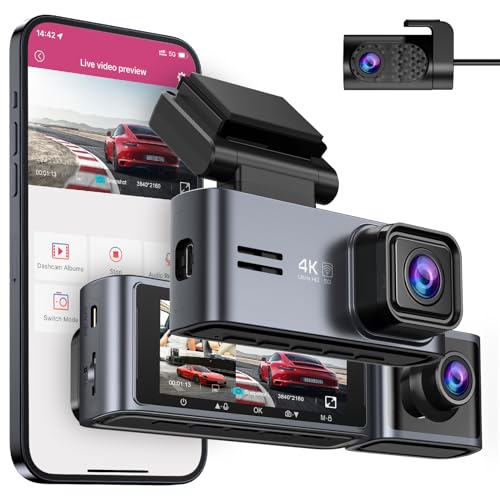 Dash Cam OMBAR 5G WiFi GPS, Dash Cam a 3 canali anteriore e posteriore...