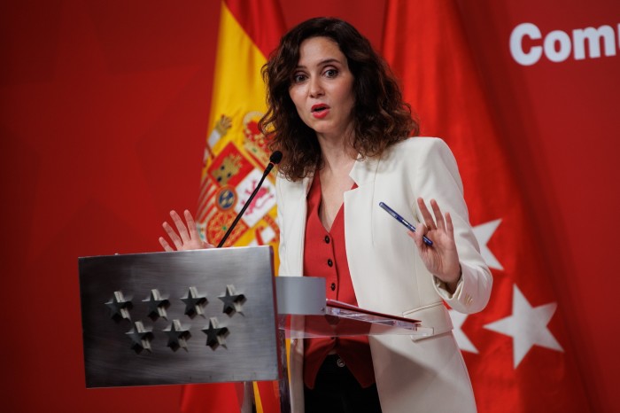 Isabel Díaz Ayuso, capo conservatore del governo regionale di Madrid, nella foto il mese scorso