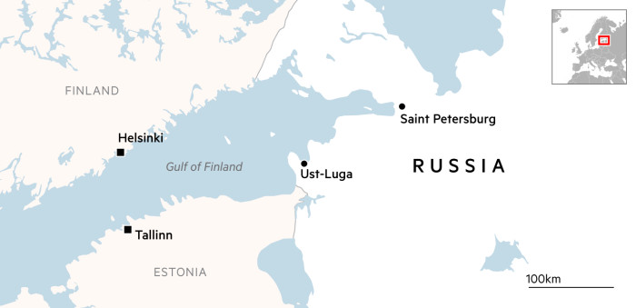Mappa che mostra la posizione di Ust-Luga nella Russia occidentale