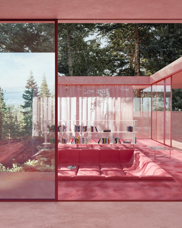 Il soggiorno della Casa sul Lago Vattern, di Alba de la Fuente in collaborazione con Andrés Reisinger