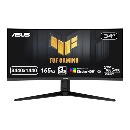 Monitor da gioco curvo ASUS TUF da 34 pollici - WQHD (3440x1440), 165Hz, 1ms,...