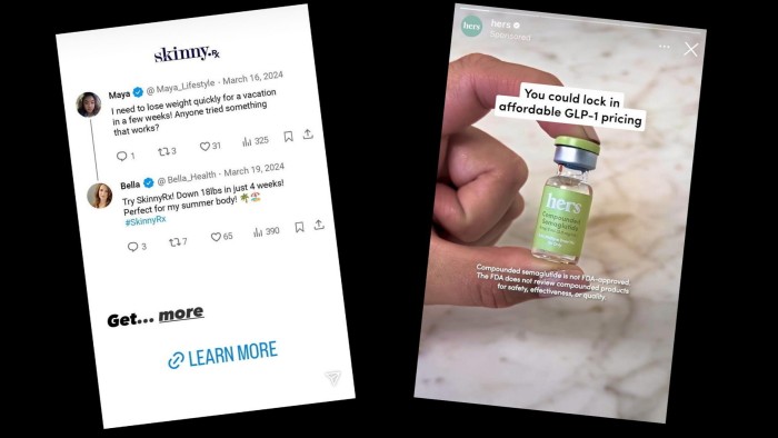 FT Montage showing weightloss adverts on Instagram