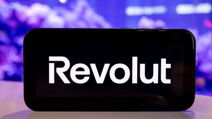 The Revolut logo on a smartphone