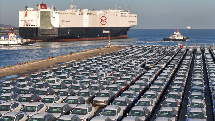 Chinese electric cars before they are loaded on container ships