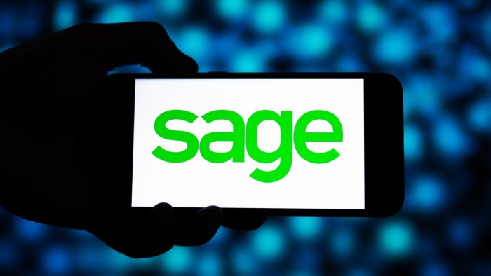 Sage logo on a smartphone being held