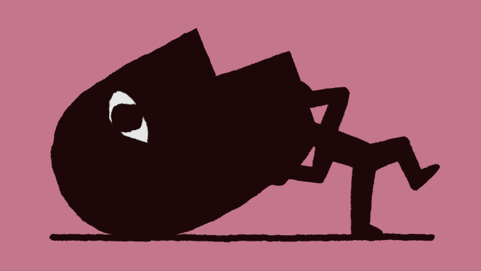 Illustration of a person with a massive head, which they are dragging along the floor behind them