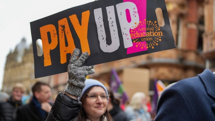 Protest during joint strike action by train drivers, teachers, university staff and civil servants, in Leeds under last government