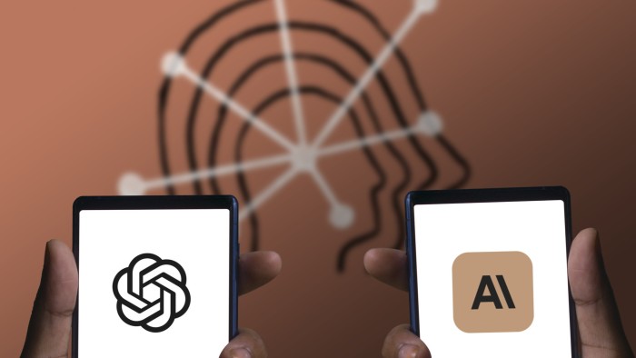 Hand holding a phone with OpenAI ChatGPT AI chatbot and anthropic ai