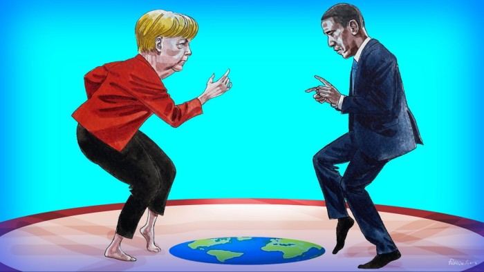 James Ferguson illustration of Merkel and Obama doing the ‘Pulp Fiction’ dance