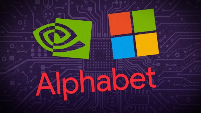 The logos of Alphabet and Microsoft