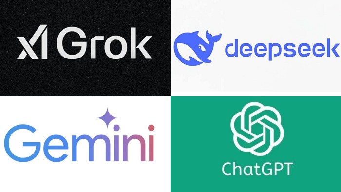 Grok, Deepseek, Gemini and ChatGPT logos