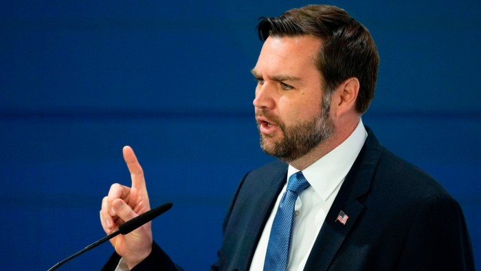 United States Vice-President JD Vance addresses the audience during the Munich Security Conference