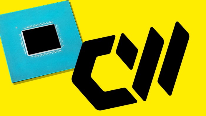 CoreWeave logo and a semiconductor chip