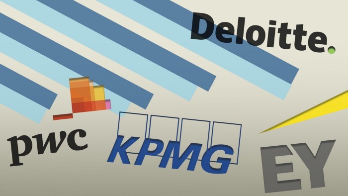 A montage of the logos of PwC, KPMG, Deloitte and EY