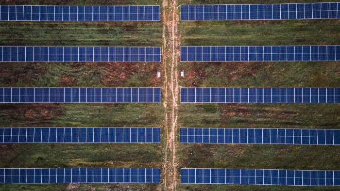 Rows of photovoltaic panels at a solar park