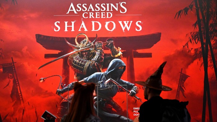 Ubisoft’s ‘Assassin’s Creed Shadows’ booth at the Gamescom video games trade fair in Cologne, Germany in August 2024