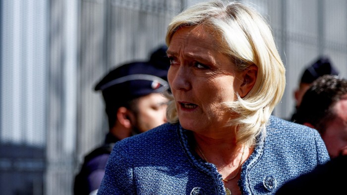 French far-right leader Marine Le Pen leaves the courthouse on the day of the verdict of her embezzlement trial in Paris, France on March 31 2025