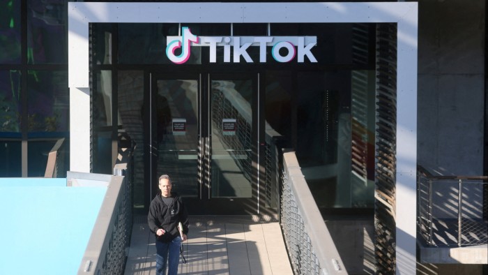 A man walks away from the TikTok US headquarters in Culver City, California