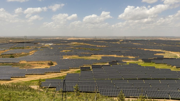 Solar panels at the Tianjiao Green Energy Photovoltaic Project, located on a coal mine subsidence area, in Ordos, China