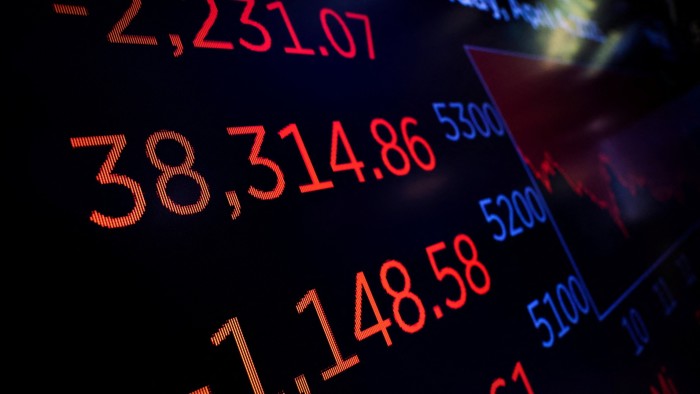 Screen shows stock indices on April 4 2025 at an angle