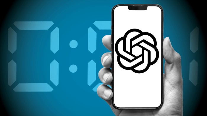 Montage shows a mobile phone with the OpenAI logo against a backdrop of a digital countdown