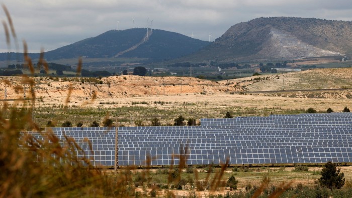 A view of a solar power plant in Caudete, Albacete, Spain