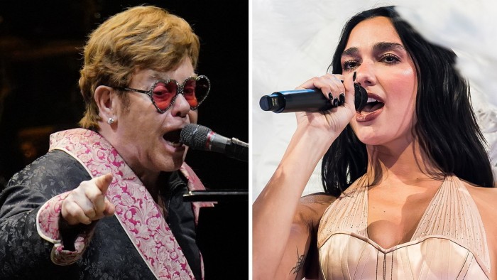 (L-R) Elton John and Dua Lipa