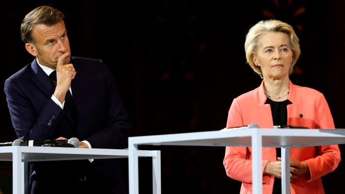 French President Emmanuel Macron and European Commission president Ursula von der Leyen at a Sorbonne university event on Monday
