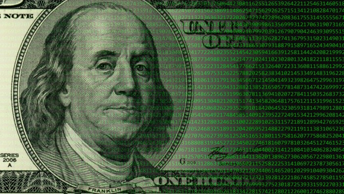 A dollar banknote with binary numbers