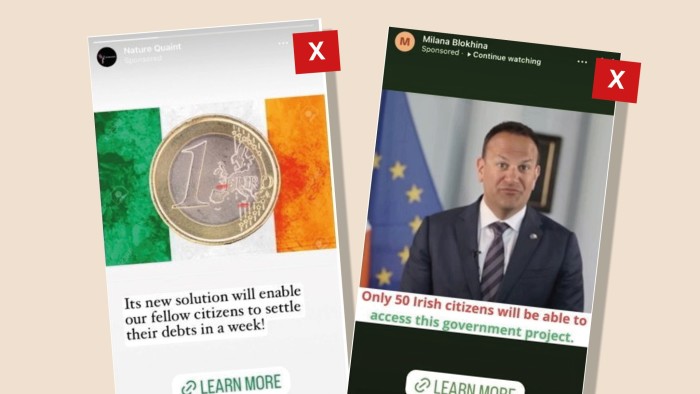 Ad promoting a fake Government scheme with an AI generated video of Leo Varadkar. Ad claiming to be a solution to allow citizens to settle their debts within a week