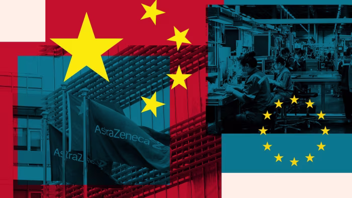 AstraZeneca China’s building in Shanghai and the production line at France’s Schneider Electric factory in Beijing