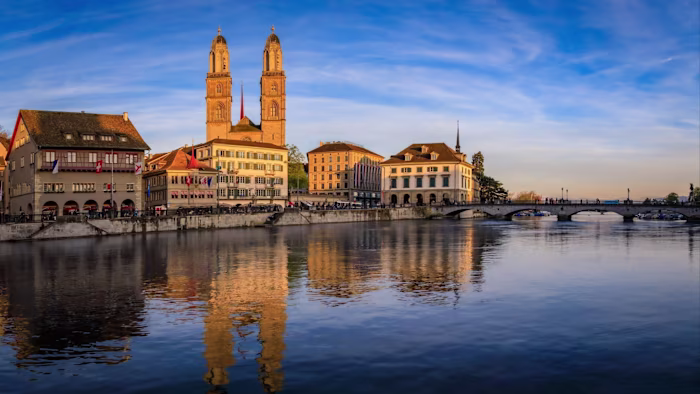 Zurich cityscape with the Grossmünster cathedral
