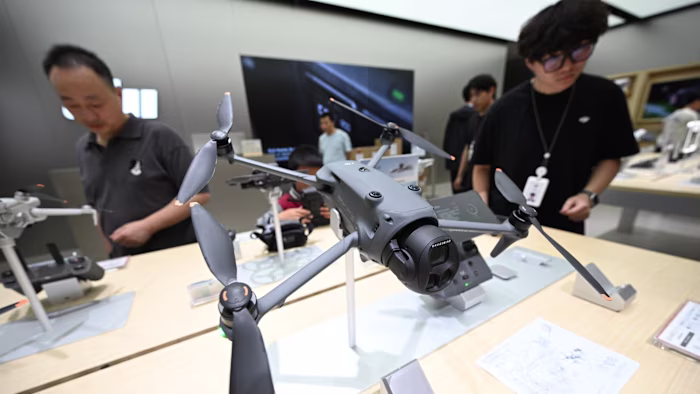 A DJI store showcases the newly released DJI Mavic 4 Pro drone in Nanjing, China